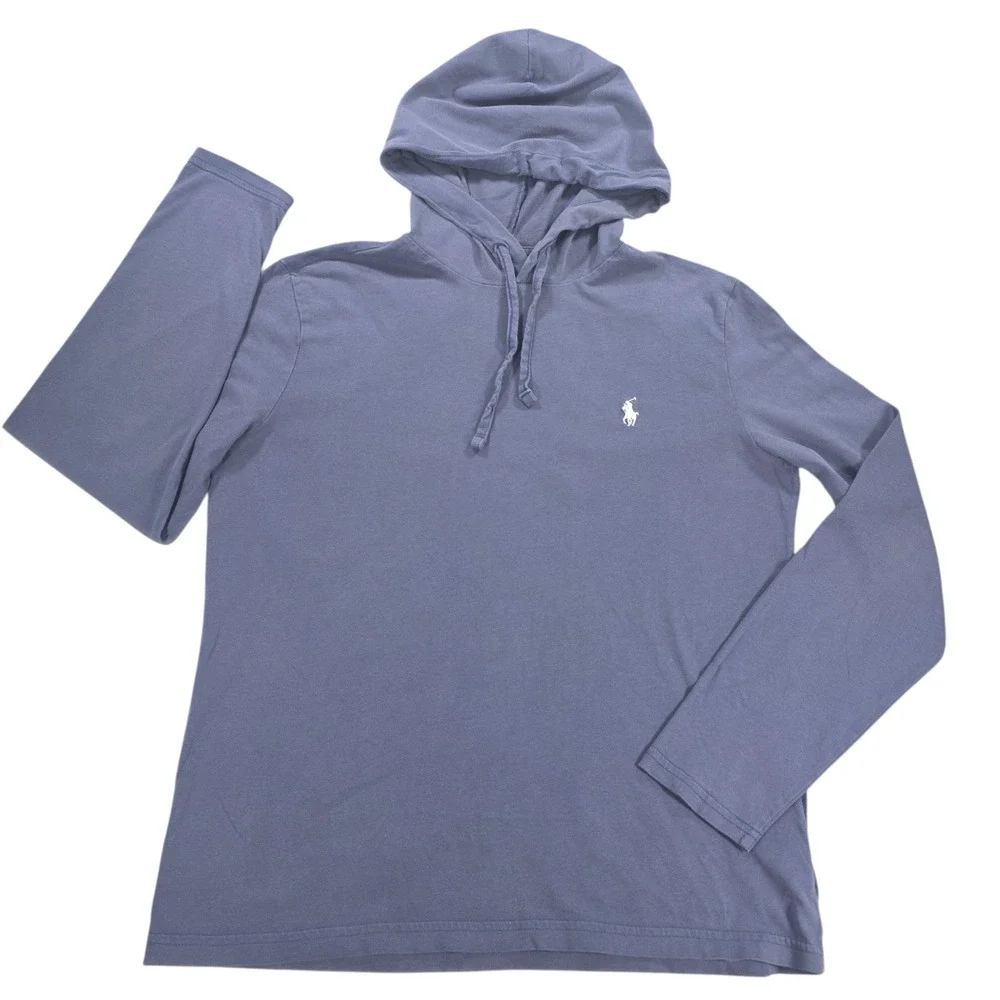 Polo Ralph Lauren Lightweight Jersey Hoodie Blue Small Mens Classic Pony
